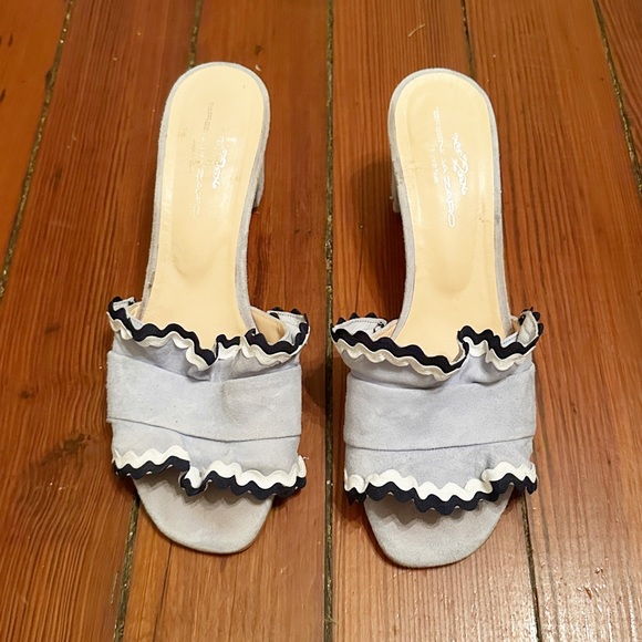 Brenda Zaro Custom Ruffle Ric Rac Heels, Baby Blue/Navy - Picture 1 of 6